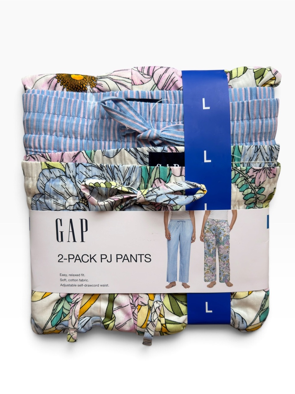 NWT GAP 2-Pack Women’s Pajama Pants — Blue Striped & Floral Multicolor